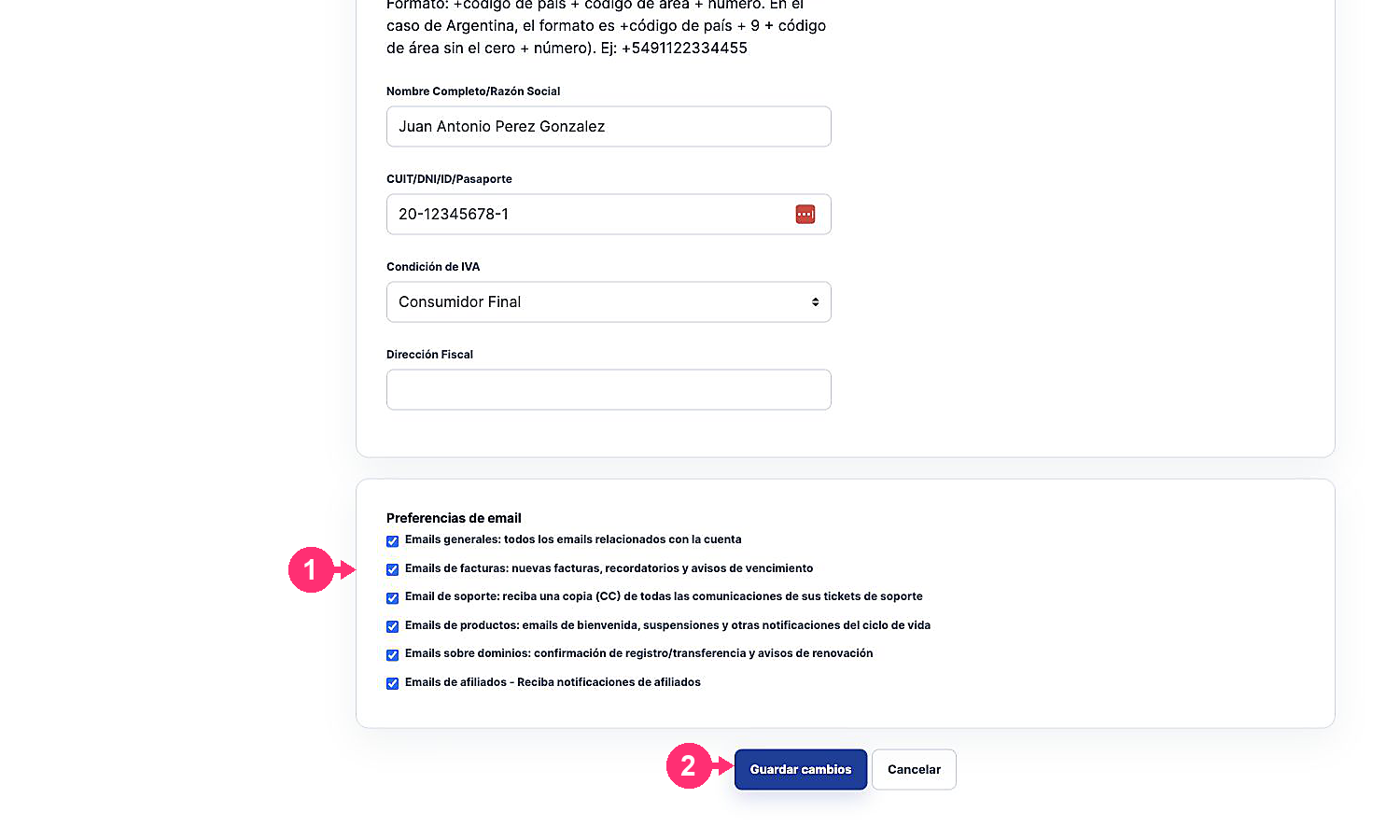 Email preferences and Save Changes button