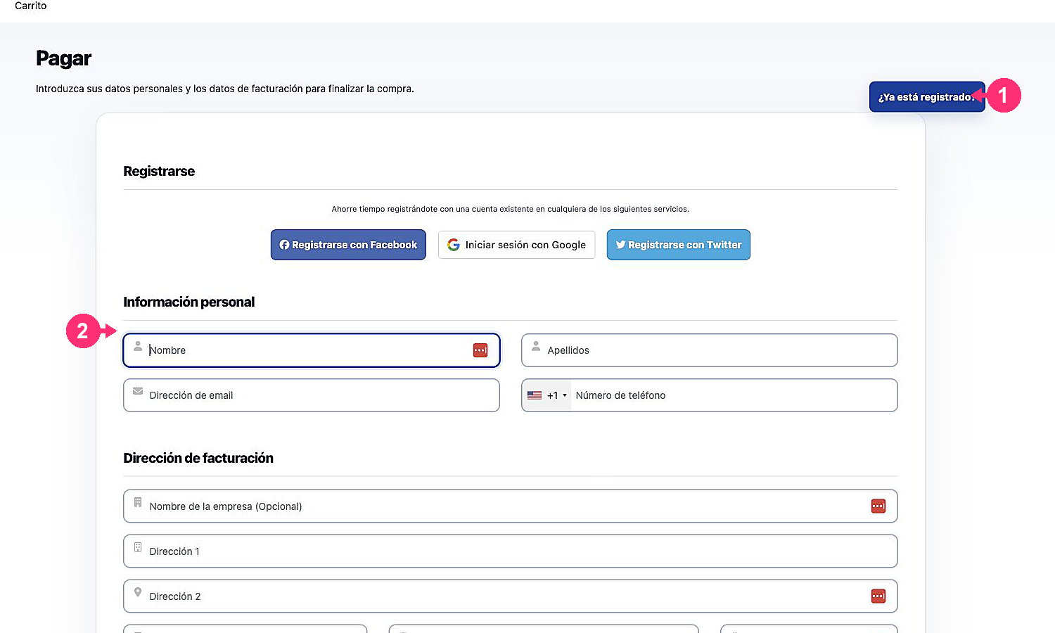 Form to register during checkout
