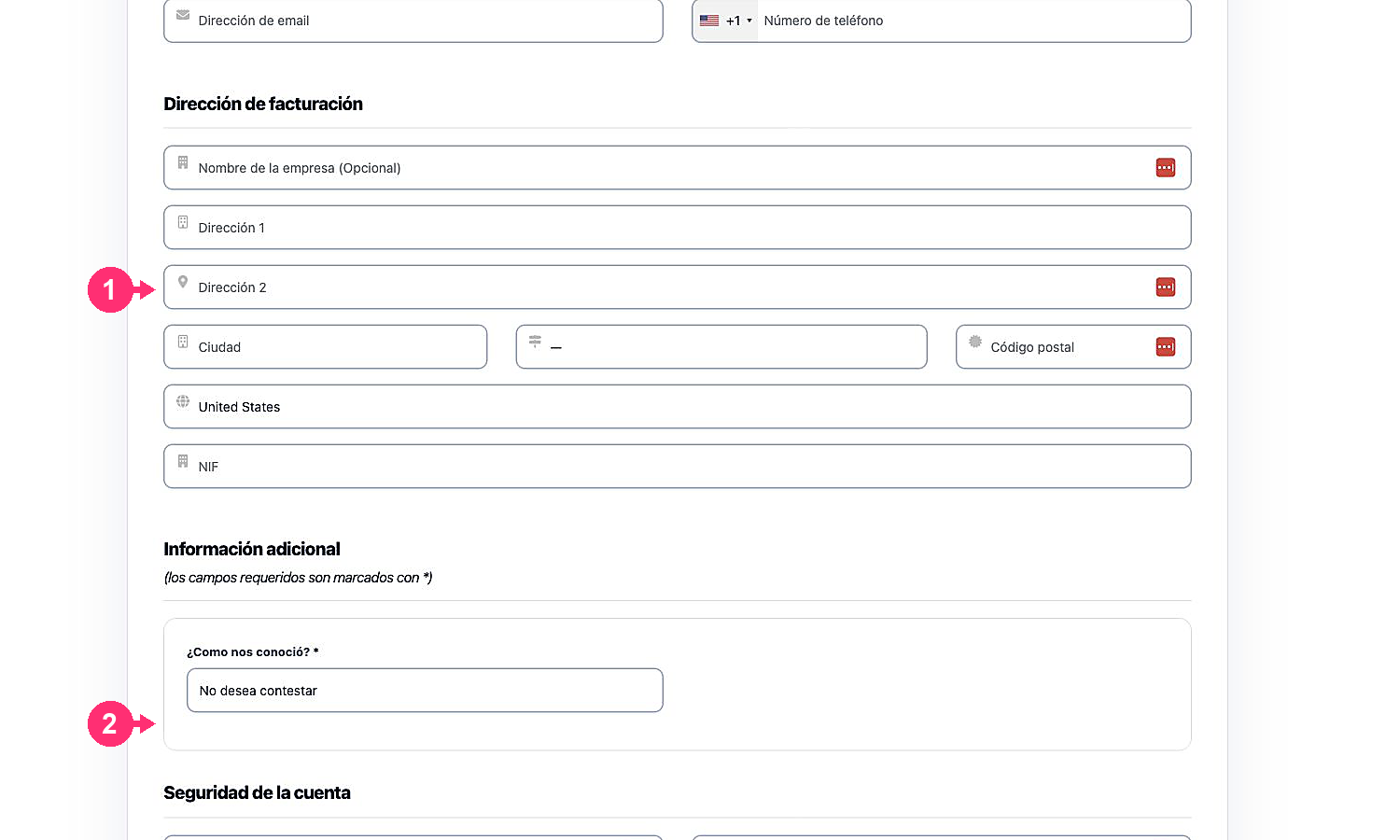 Personal and billing registration details