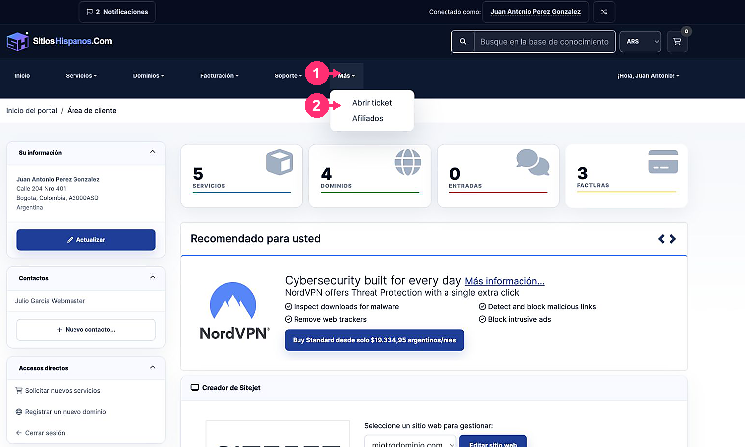 More menu with the Affiliates option highlighted