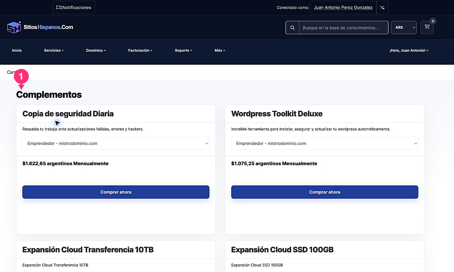 Updated add-ons catalog with service selector