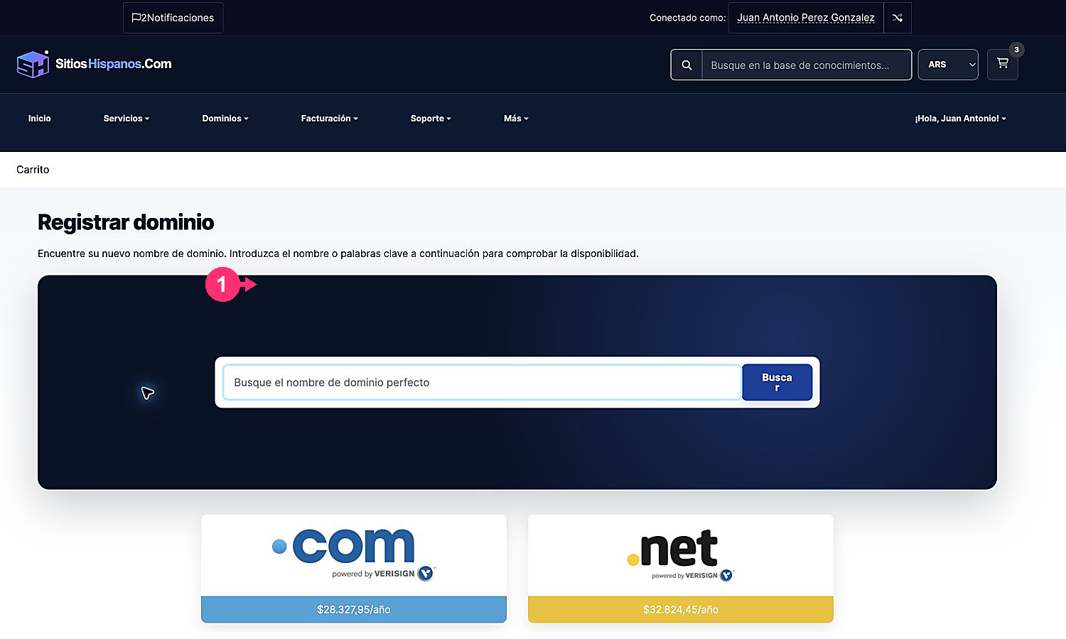 Current search to register a domain
