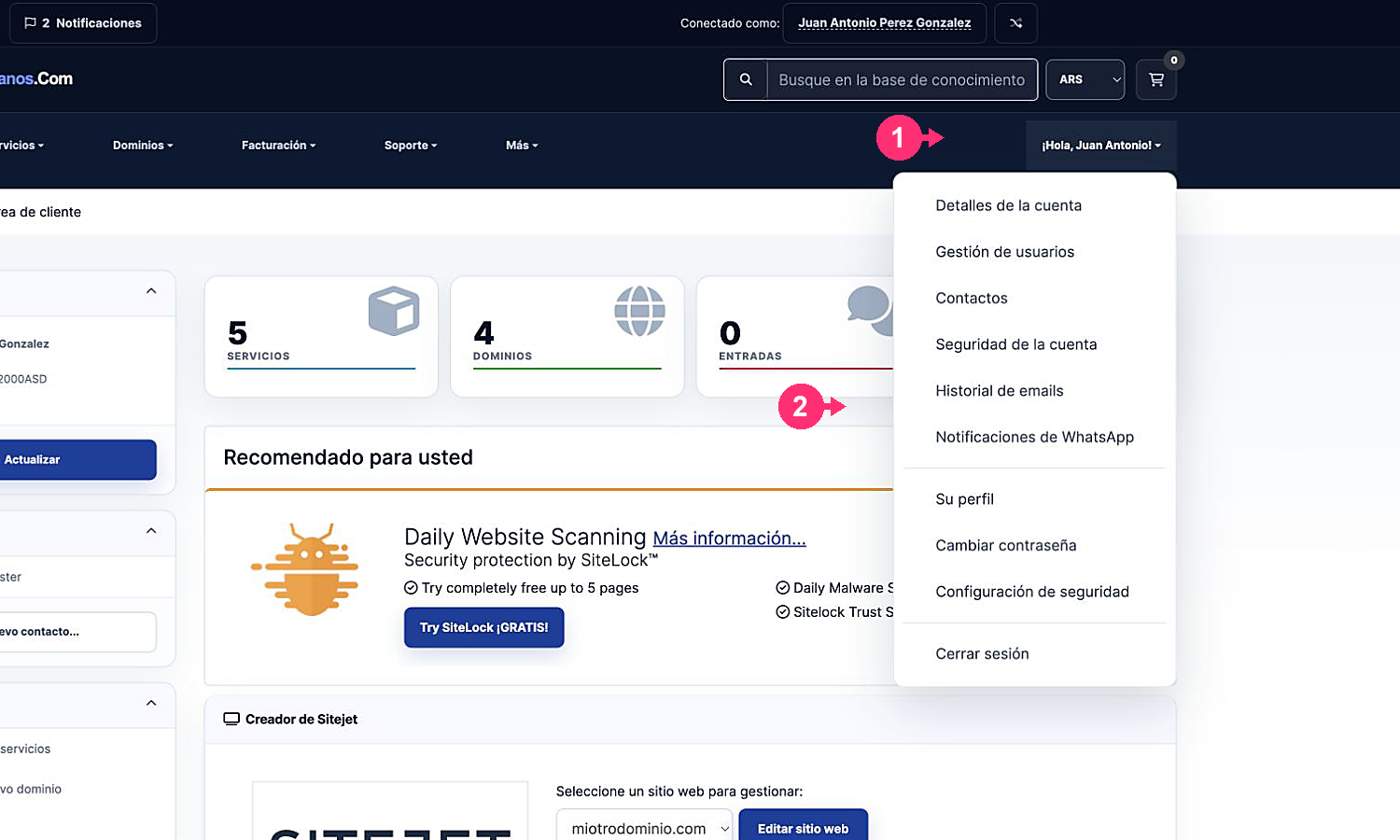 Profile menu with the Email History option highlighted