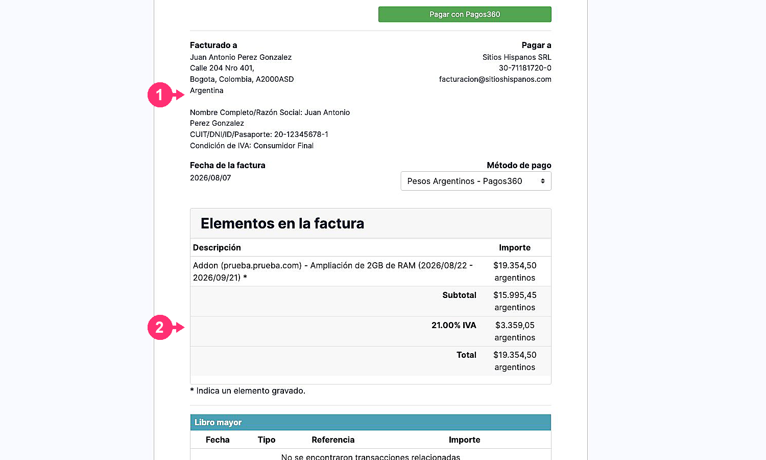 Current summary of a pending invoice