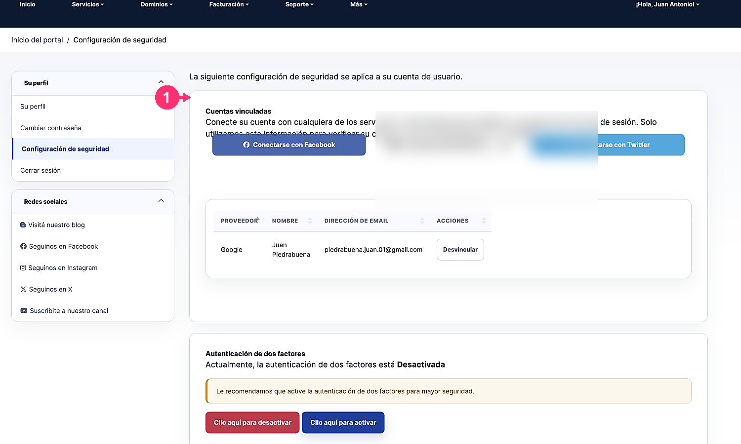 Current options to link Facebook, Google, or Twitter