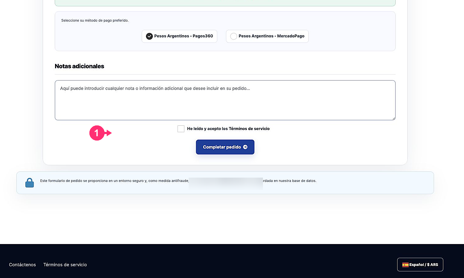 Final checkout options for a new customer