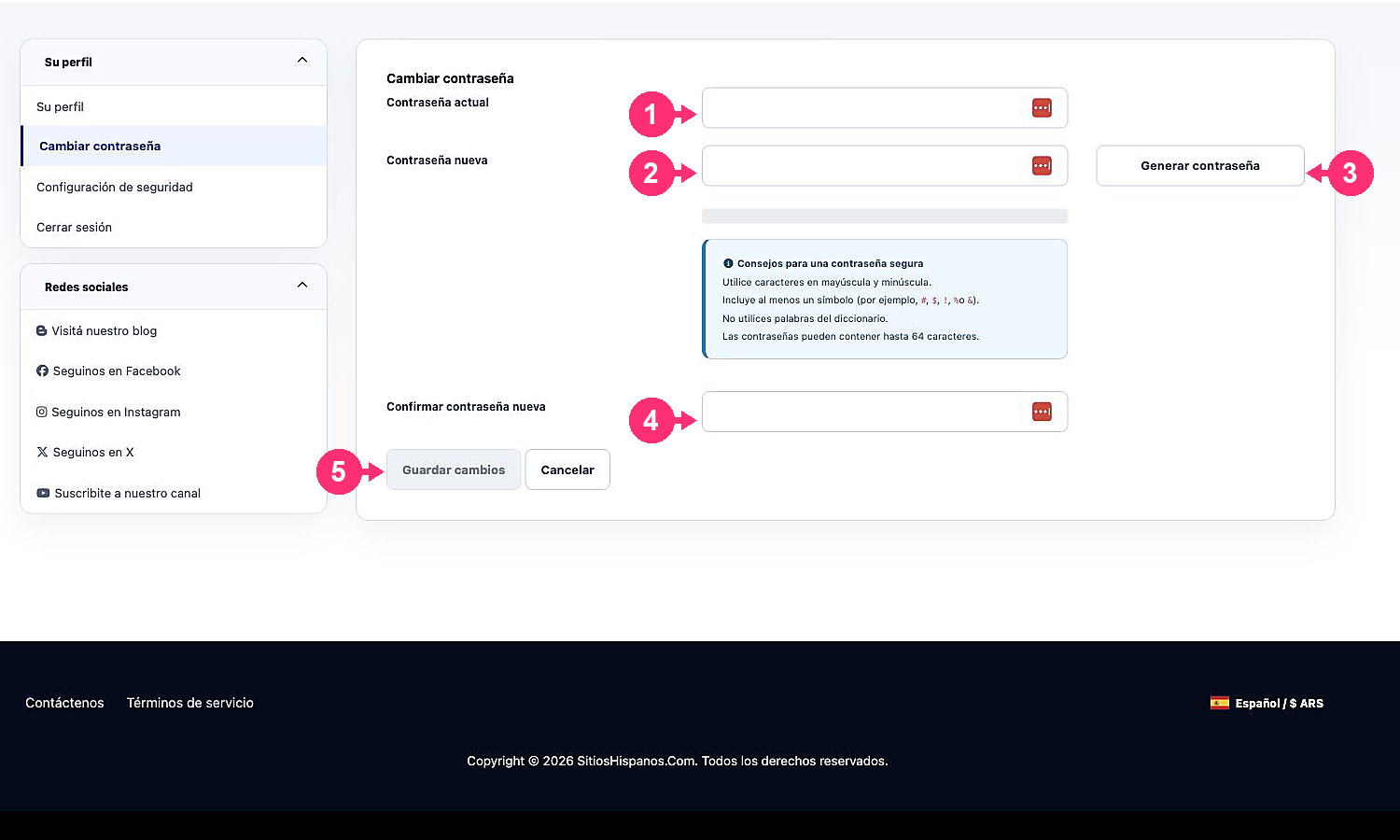 Updated form to change the service password