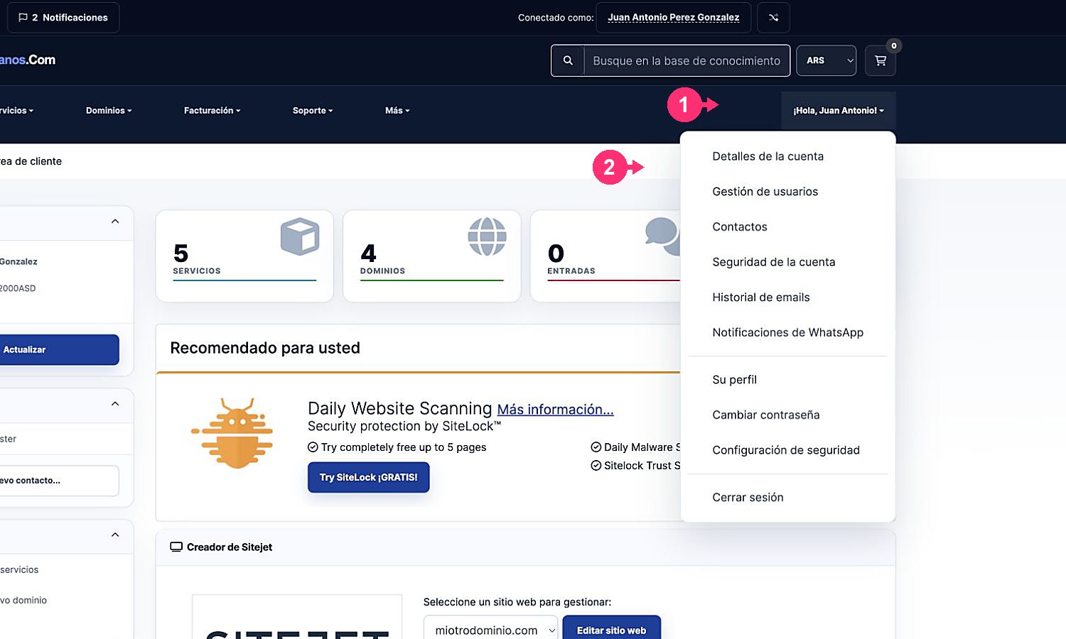 Profile menu with User Management highlighted